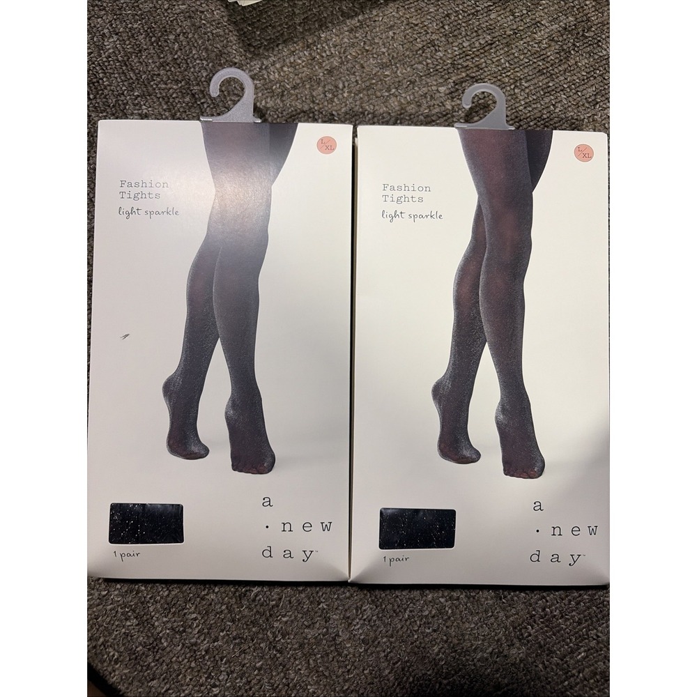 2 X women's size large X-large black Light Sparkle tights stockings A New Day